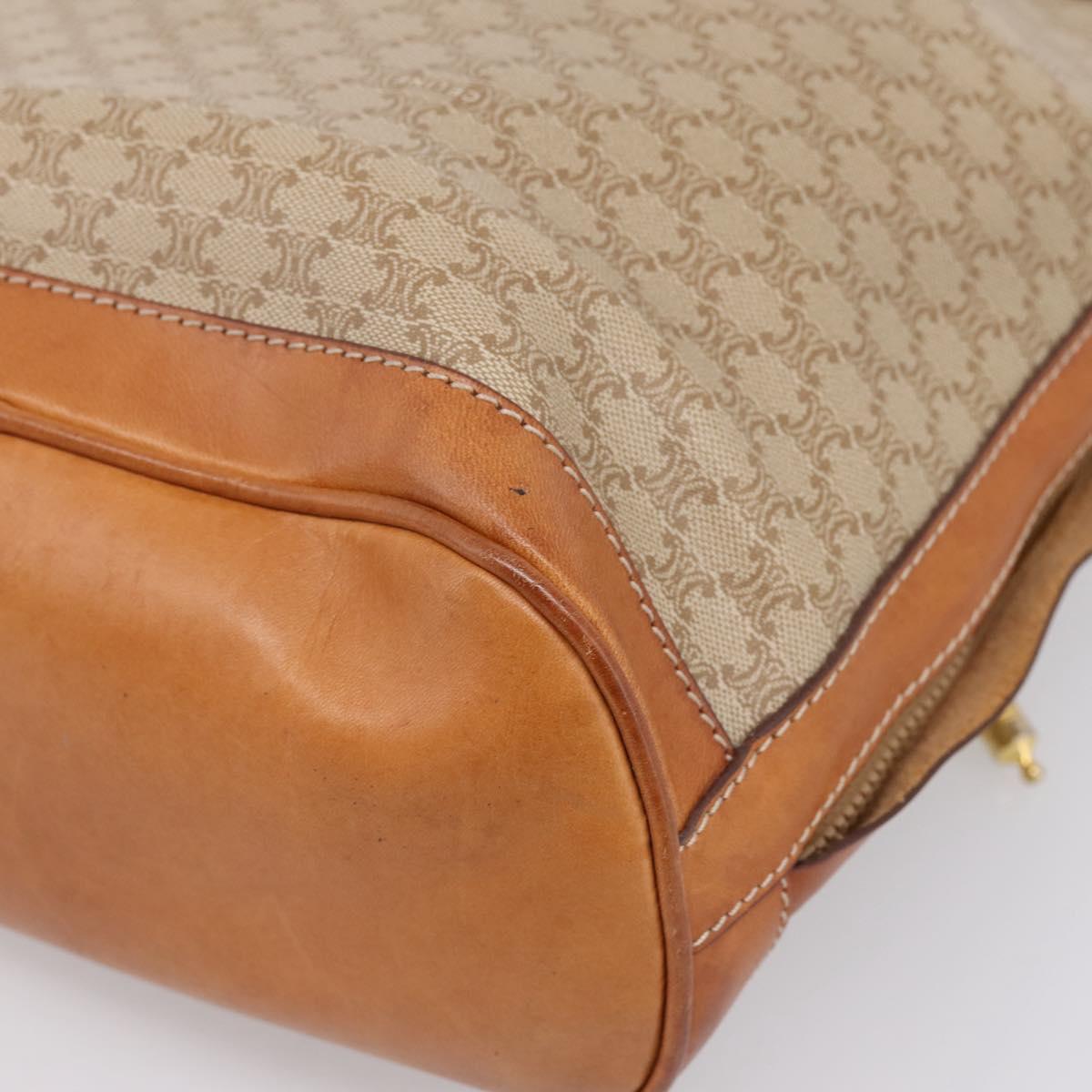 CELINE Macadam Shoulder Bag PVC Leather Beige Gold Tone Auth ep15690