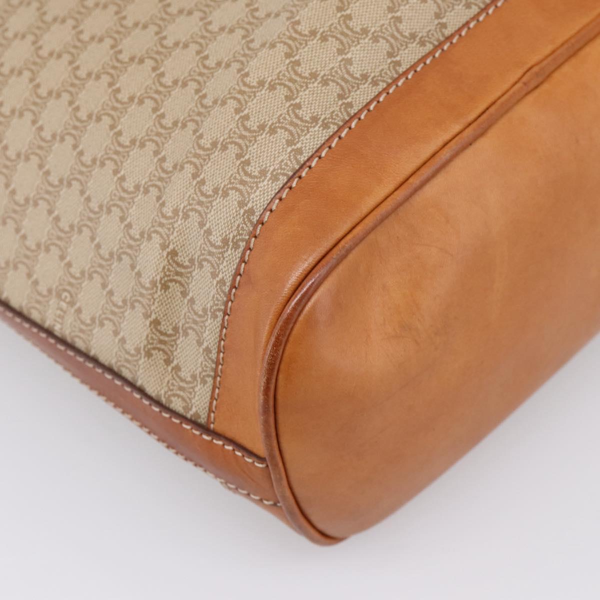 CELINE Macadam Shoulder Bag PVC Leather Beige Gold Tone Auth ep15690