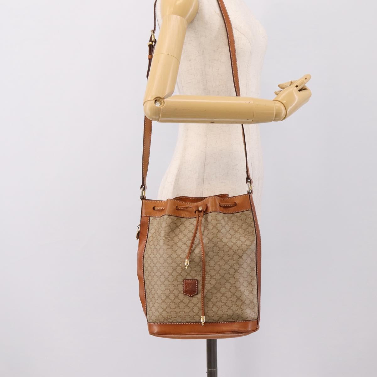 CELINE Macadam Shoulder Bag PVC Leather Beige Gold Tone Auth ep15690