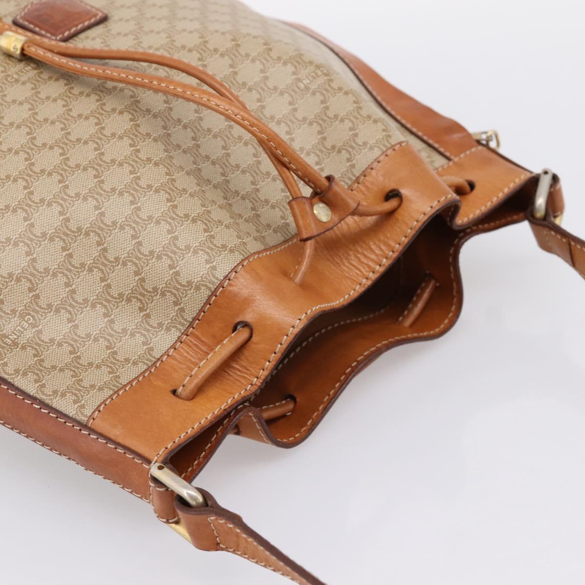 CELINE Macadam Shoulder Bag PVC Leather Beige Gold Tone Auth ep15690