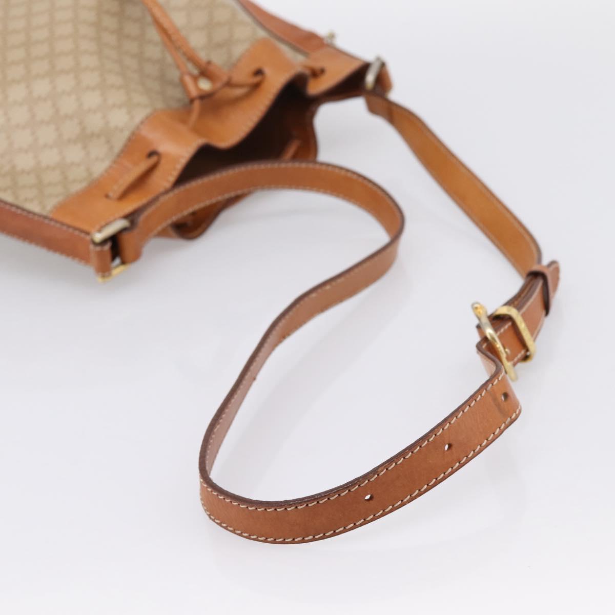 CELINE Macadam Shoulder Bag PVC Leather Beige Gold Tone Auth ep15690