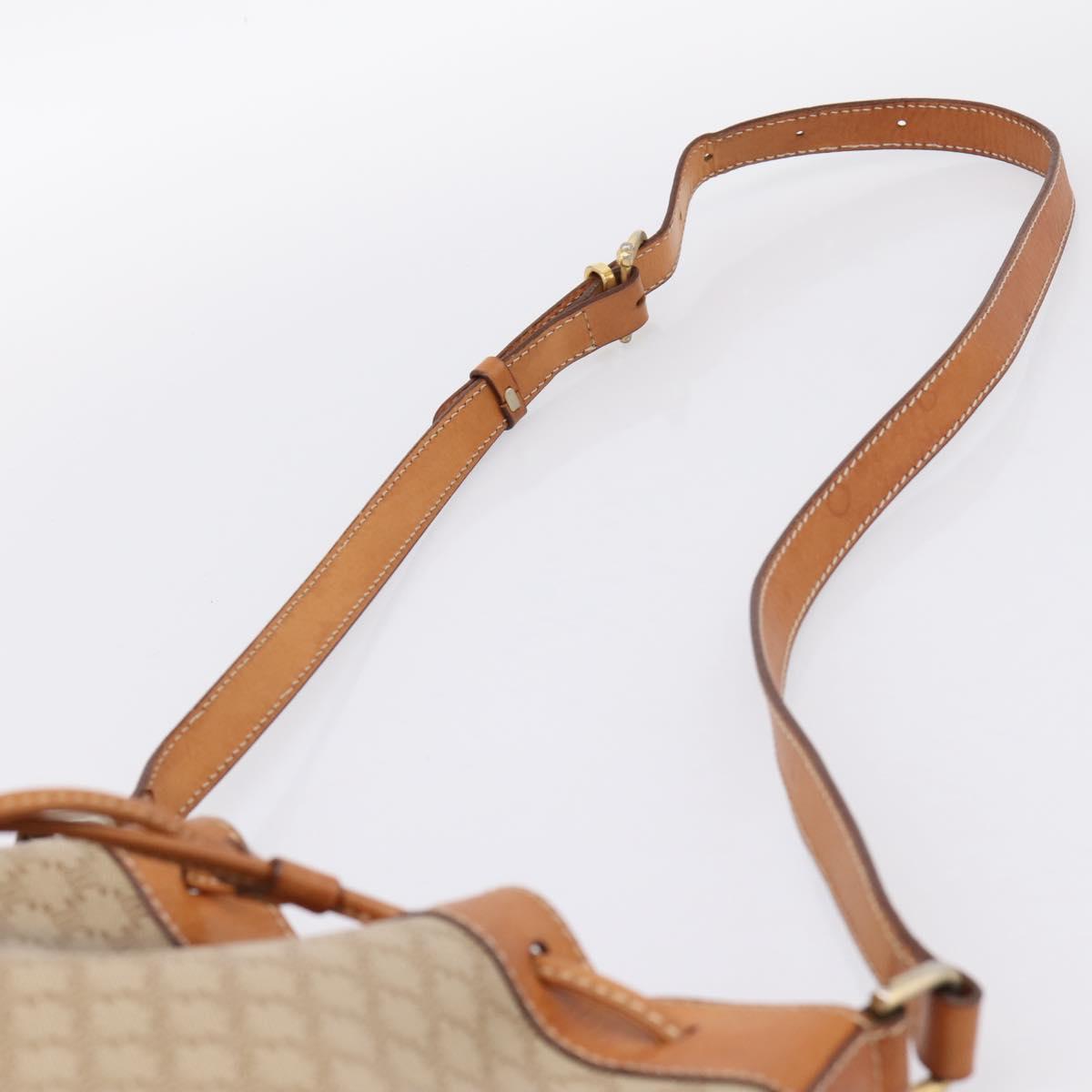 CELINE Macadam Shoulder Bag PVC Leather Beige Gold Tone Auth ep15690