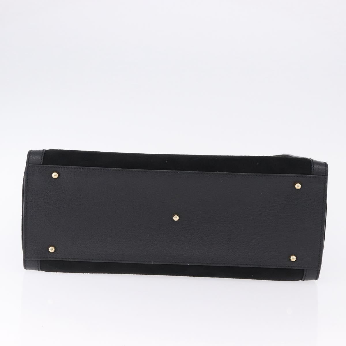 GUCCI Bamboo Hand Bag Suede Black Gold Tone 002 1186 0260 Auth ep15693