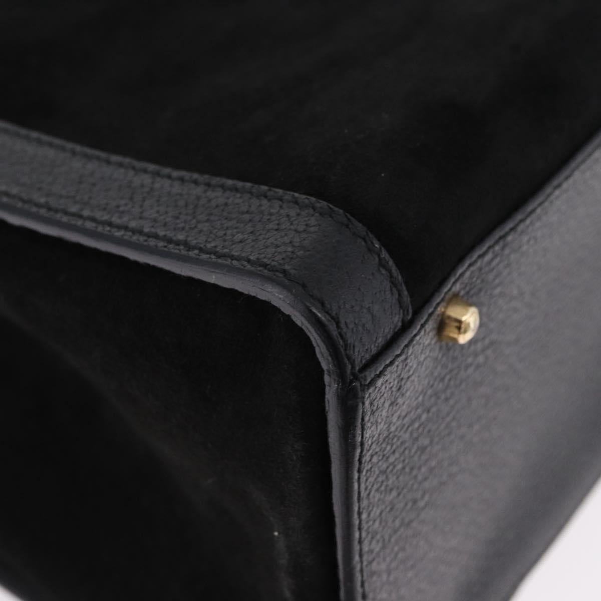 GUCCI Bamboo Hand Bag Suede Black Gold Tone 002 1186 0260 Auth ep15693