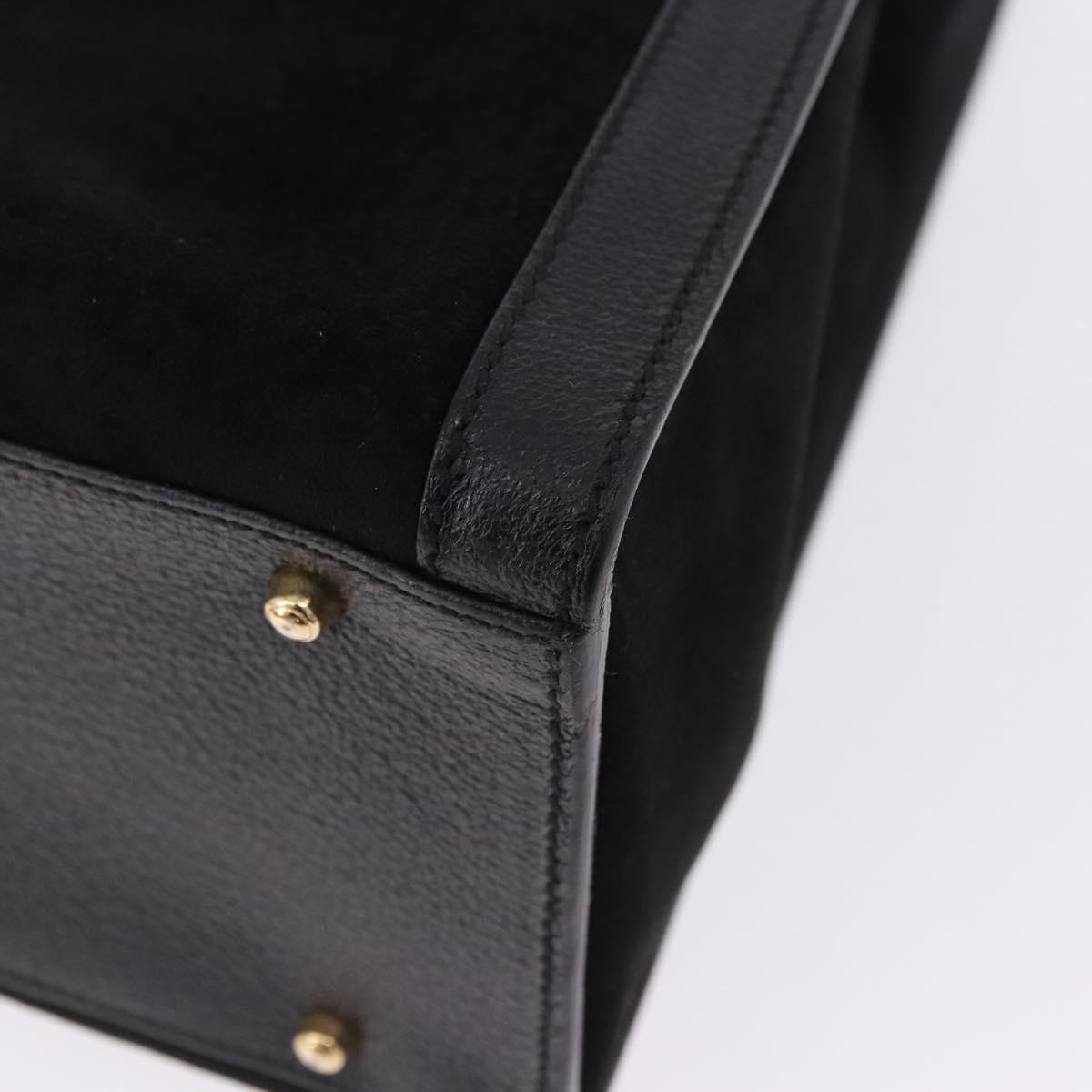 GUCCI Bamboo Hand Bag Suede Black Gold Tone 002 1186 0260 Auth ep15693