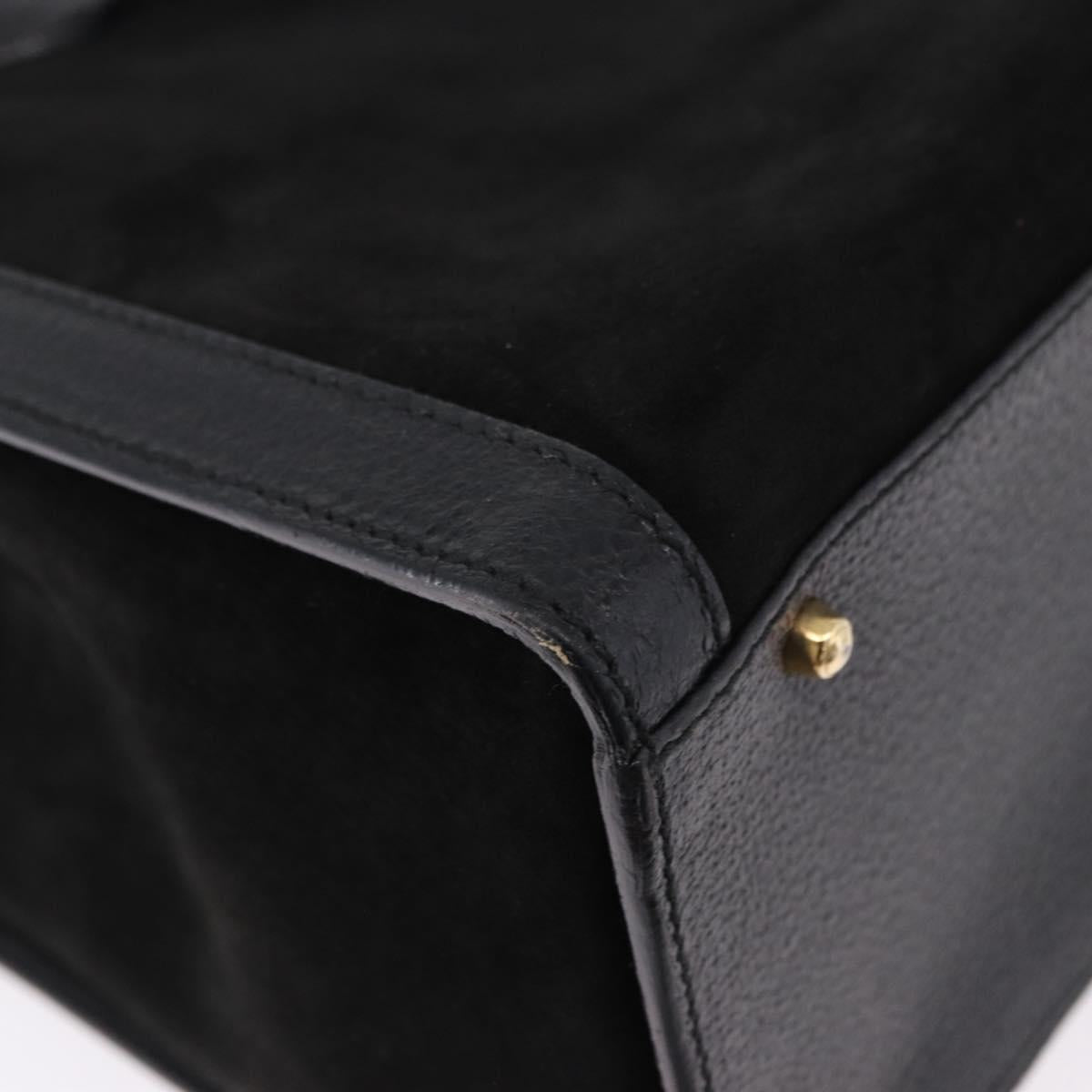 GUCCI Bamboo Hand Bag Suede Black Gold Tone 002 1186 0260 Auth ep15693