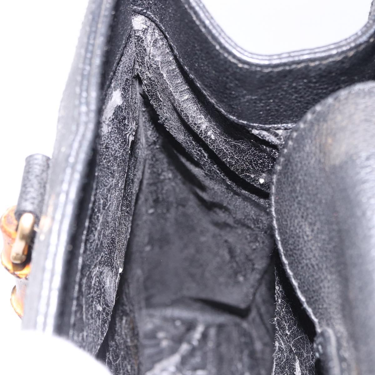 GUCCI Bamboo Hand Bag Suede Black Gold Tone 002 1186 0260 Auth ep15693