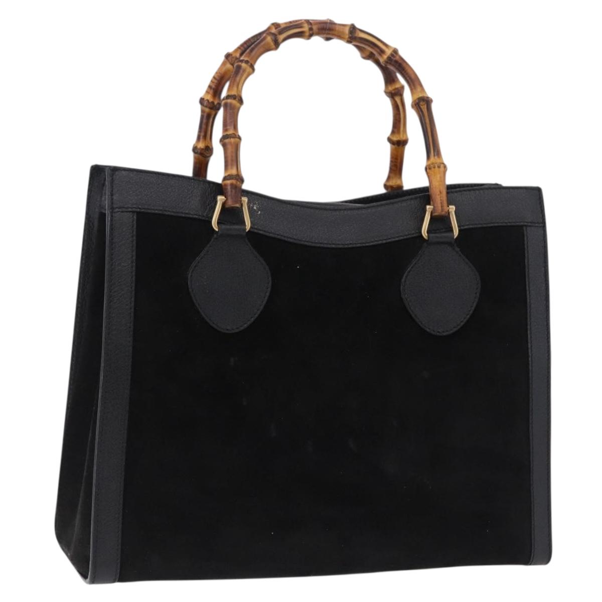 GUCCI Bamboo Hand Bag Suede Black Gold Tone 002 1186 0260 Auth ep15693