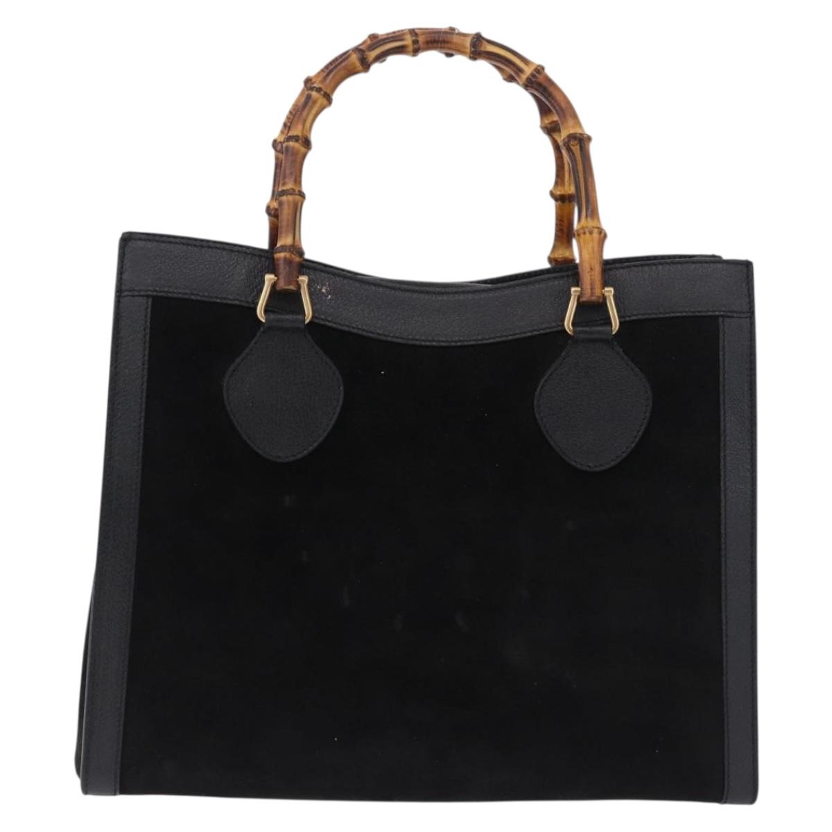 GUCCI Bamboo Hand Bag Suede Black Gold Tone 002 1186 0260 Auth ep15693