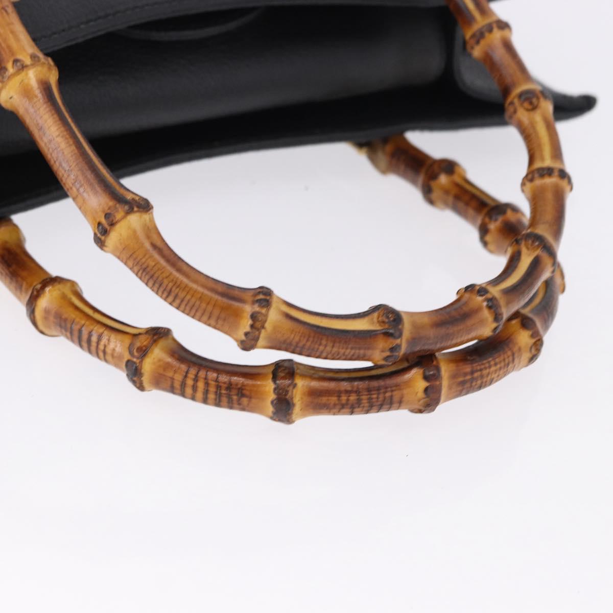 GUCCI Bamboo Hand Bag Suede Black Gold Tone 002 1186 0260 Auth ep15693