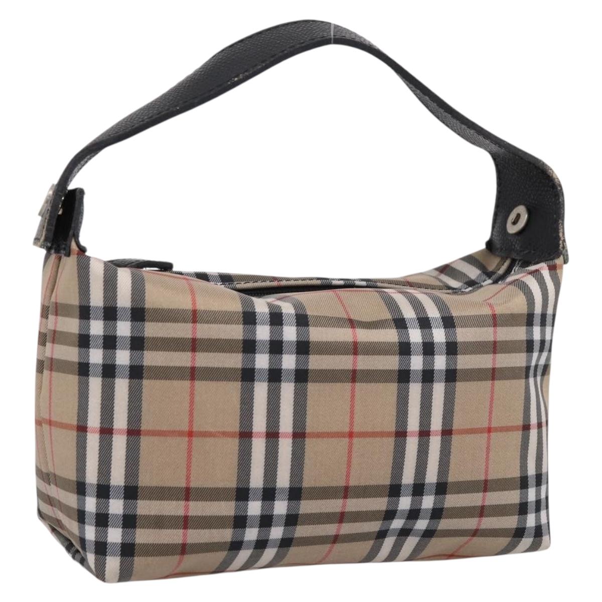 BURBERRY Nova Check Hand Bag Canvas Beige Silver Auth ep15695