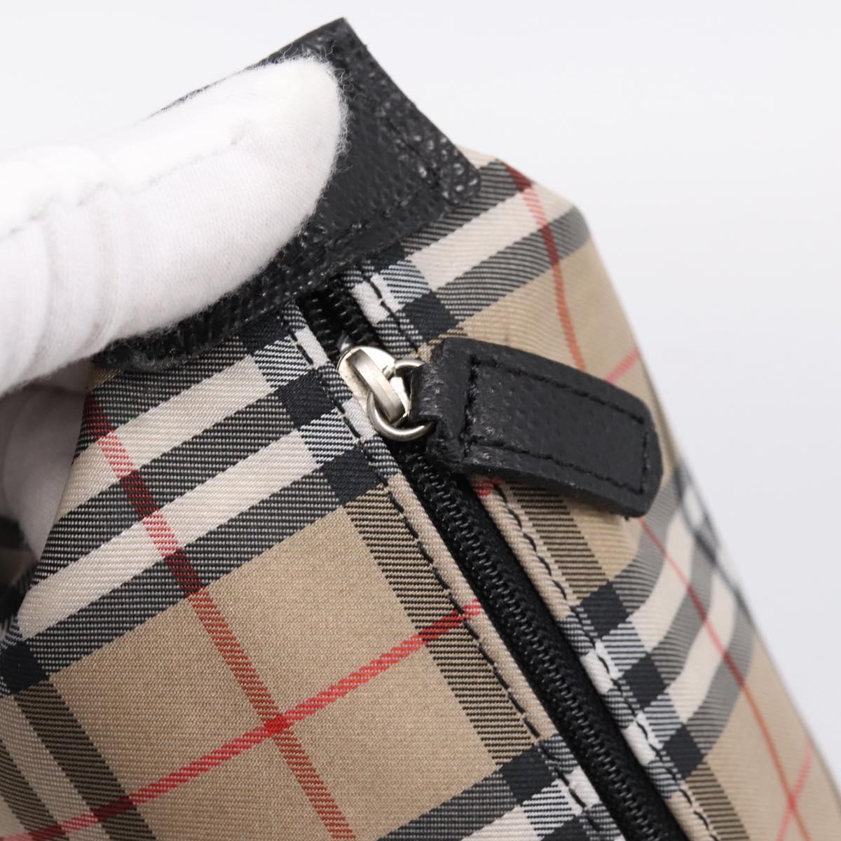 BURBERRY Nova Check Hand Bag Canvas Beige Silver Auth ep15695