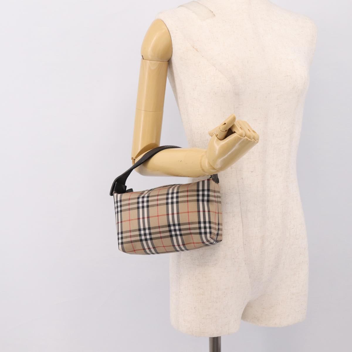 BURBERRY Nova Check Hand Bag Canvas Beige Silver Auth ep15695