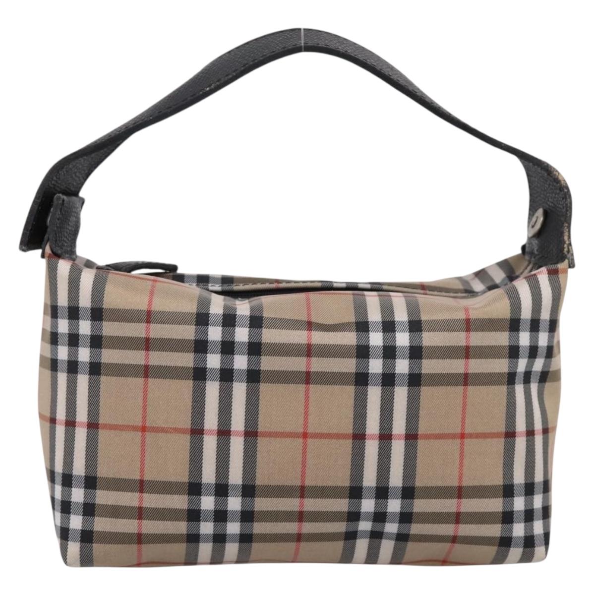 BURBERRY Nova Check Hand Bag Canvas Beige Silver Auth ep15695