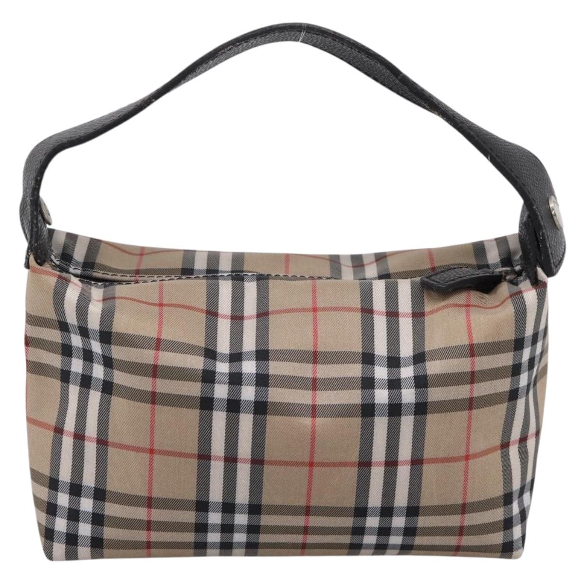 BURBERRY Nova Check Hand Bag Canvas Beige Silver Auth ep15695