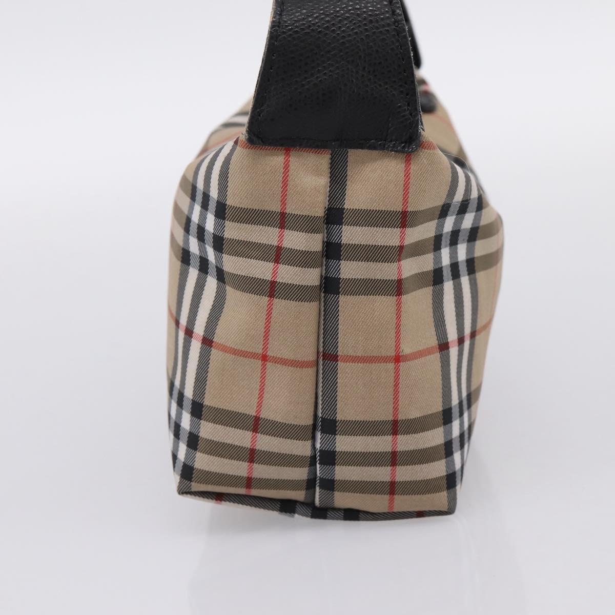 BURBERRY Nova Check Hand Bag Canvas Beige Silver Auth ep15695