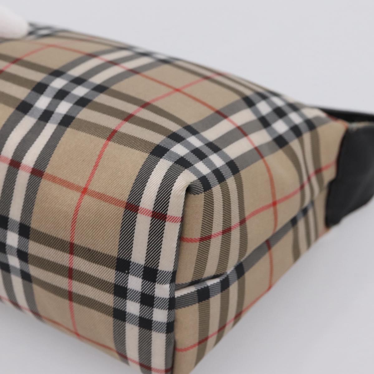 BURBERRY Nova Check Hand Bag Canvas Beige Silver Auth ep15695