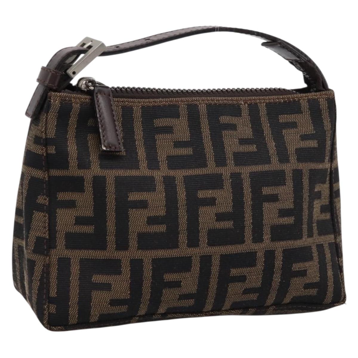 FENDI Zucca Canvas Hand Bag Brown Silver Auth ep15696