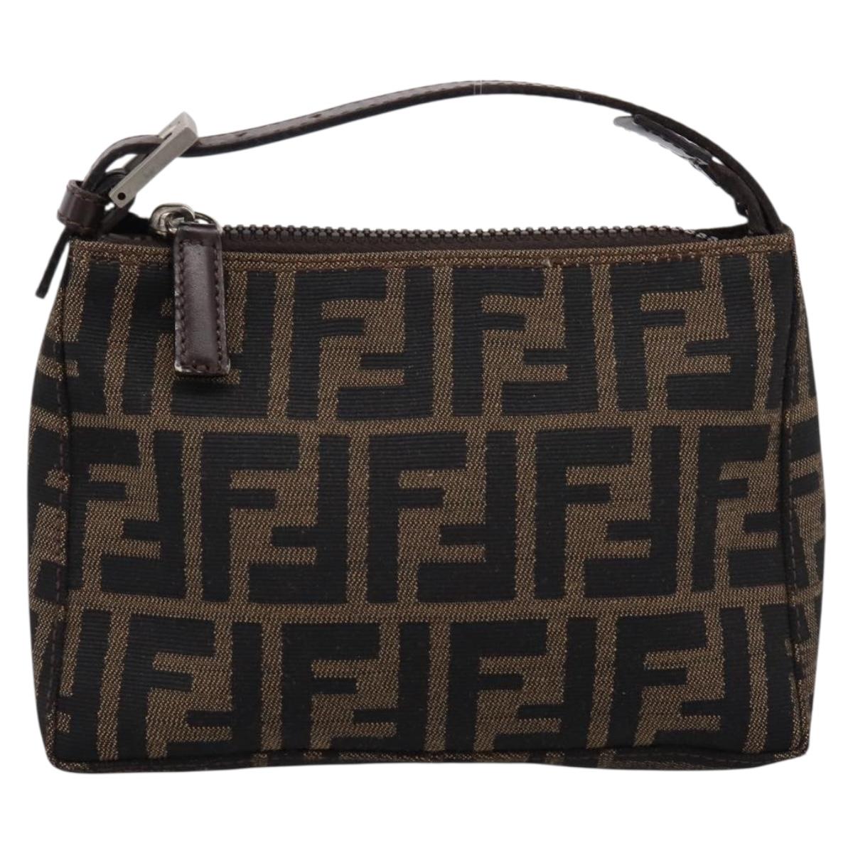 FENDI Zucca Canvas Hand Bag Brown Silver Auth ep15696