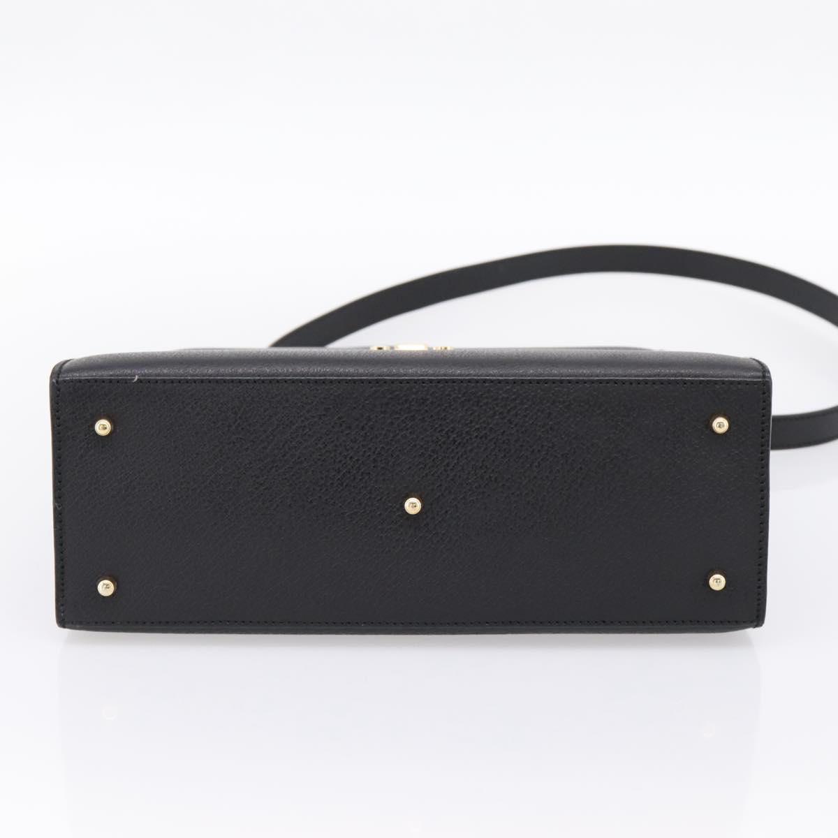 GUCCI Hand Bag Leather 2way Black Gold Tone Auth ep15699V