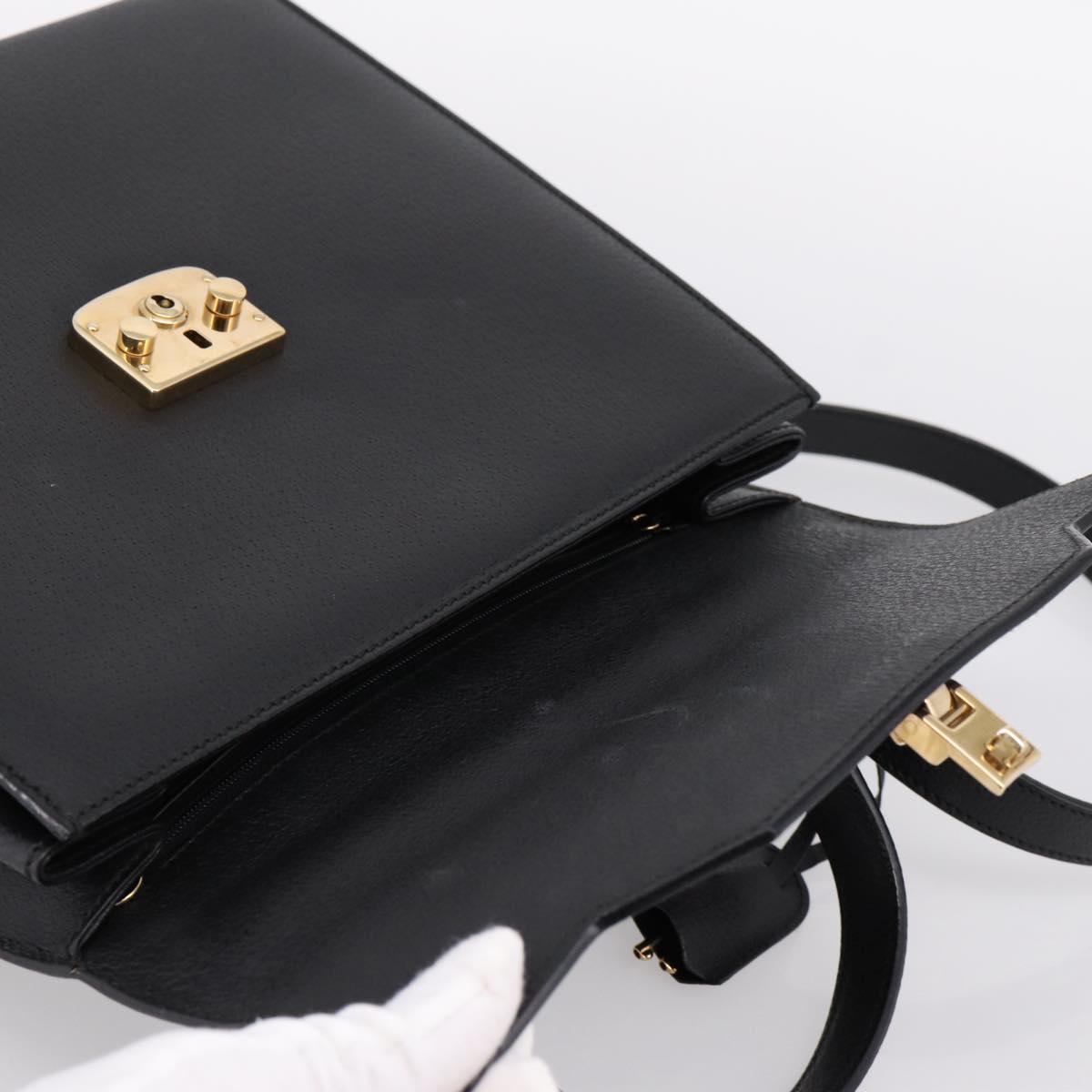 GUCCI Hand Bag Leather 2way Black Gold Tone Auth ep15699V