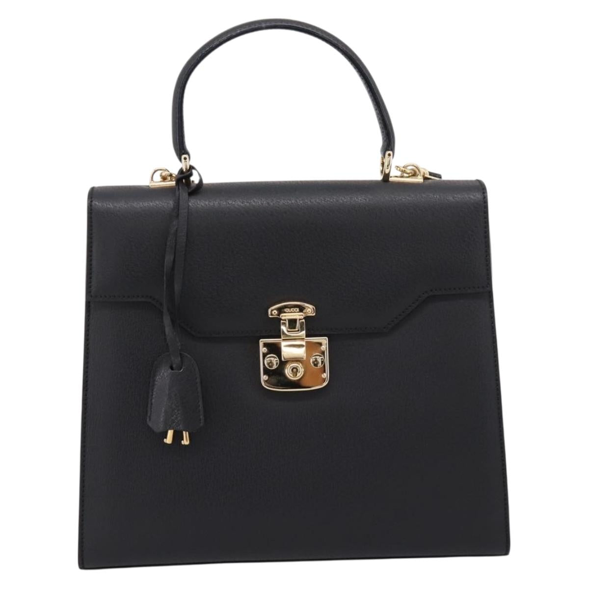 GUCCI Hand Bag Leather 2way Black Gold Tone Auth ep15699V