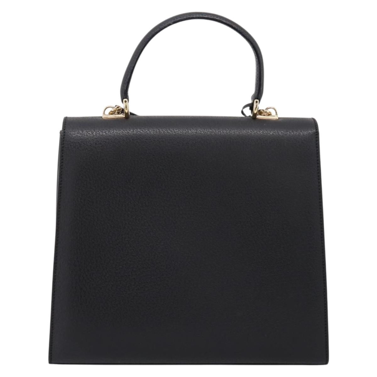 GUCCI Hand Bag Leather 2way Black Gold Tone Auth ep15699V