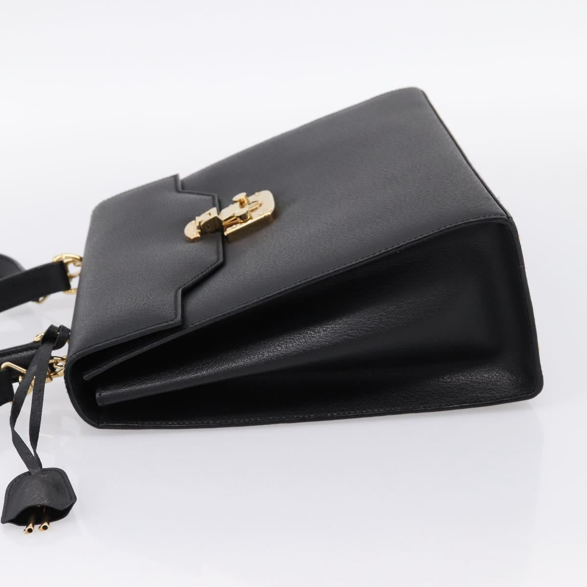 GUCCI Hand Bag Leather 2way Black Gold Tone Auth ep15699V