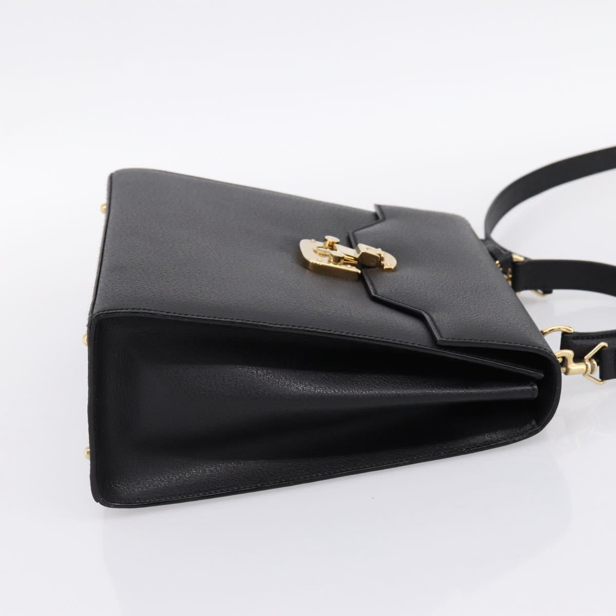 GUCCI Hand Bag Leather 2way Black Gold Tone Auth ep15699V