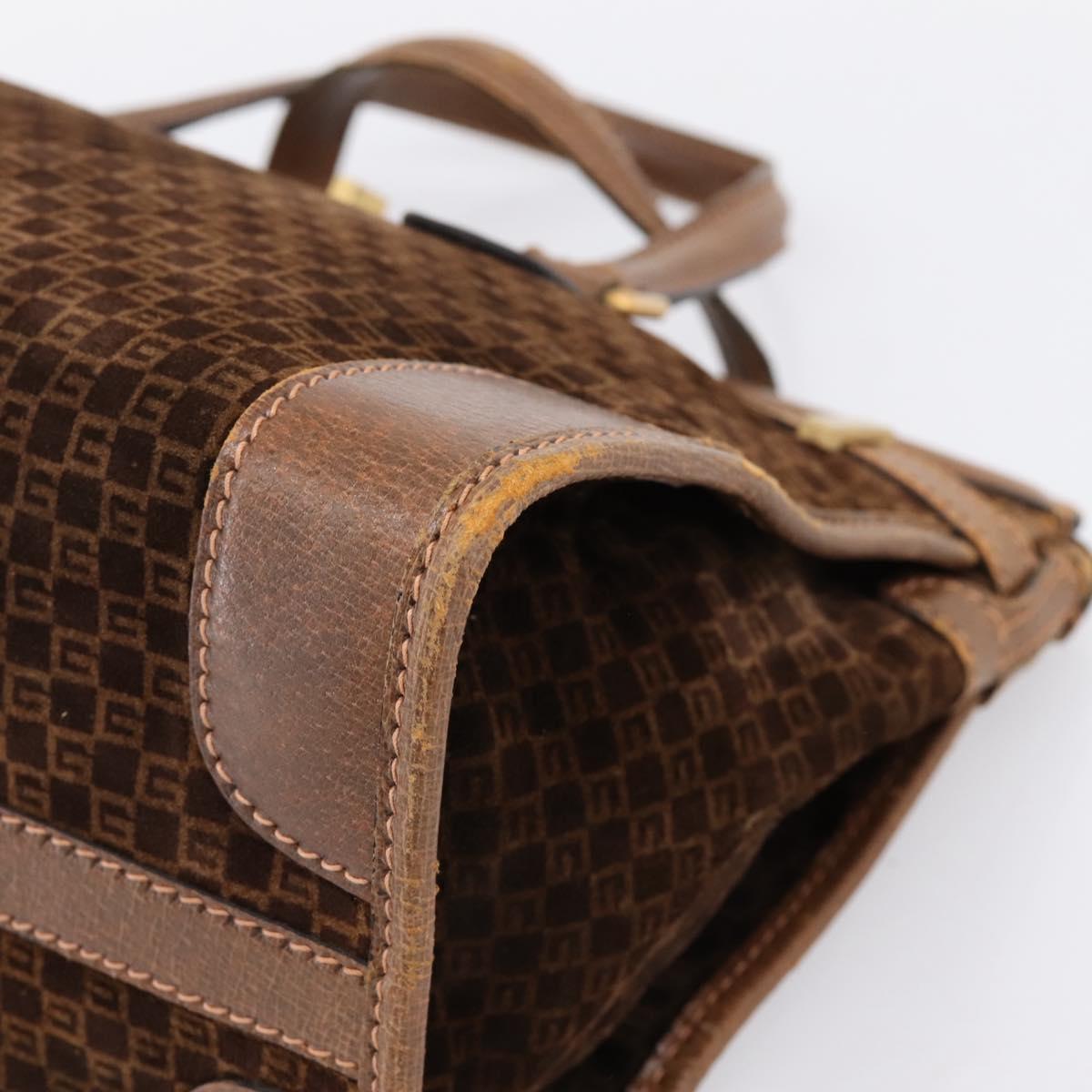 GUCCI Hand Bag Suede Brown Gold Tone Auth ep15706
