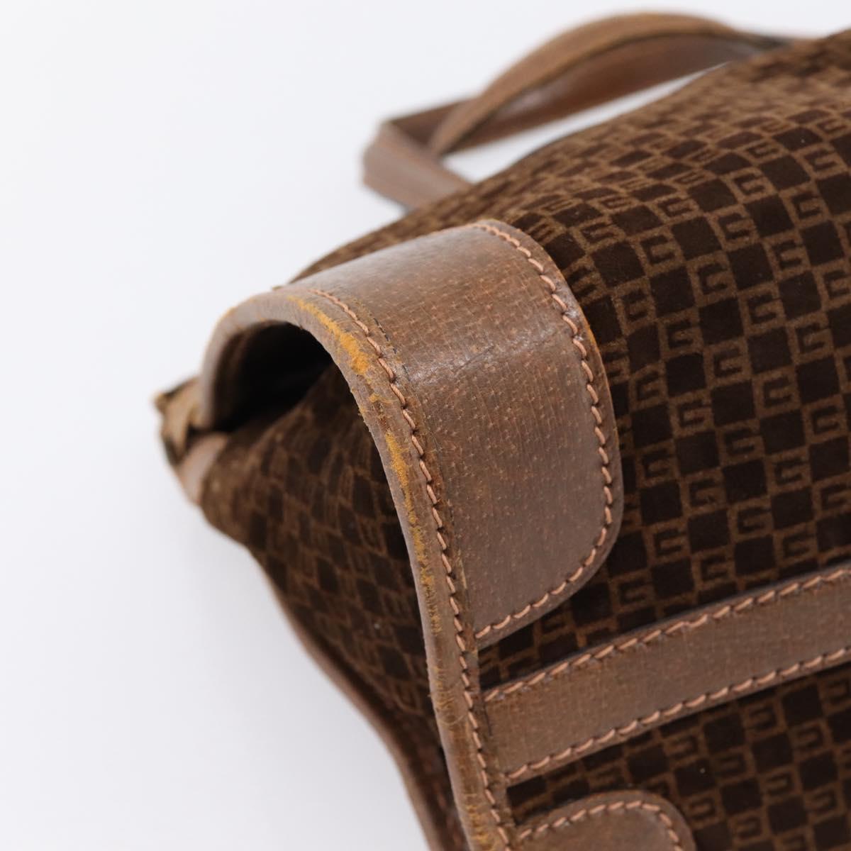 GUCCI Hand Bag Suede Brown Gold Tone Auth ep15706