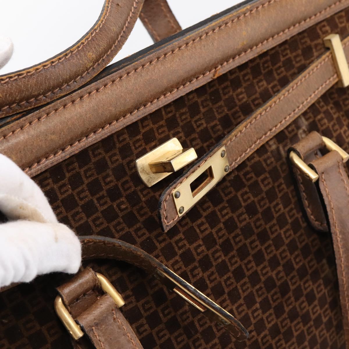 GUCCI Hand Bag Suede Brown Gold Tone Auth ep15706