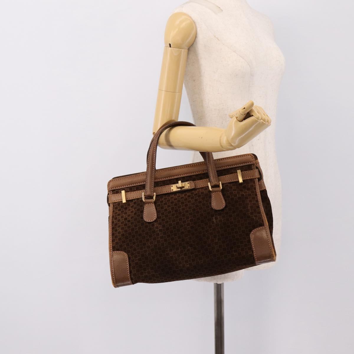 GUCCI Hand Bag Suede Brown Gold Tone Auth ep15706