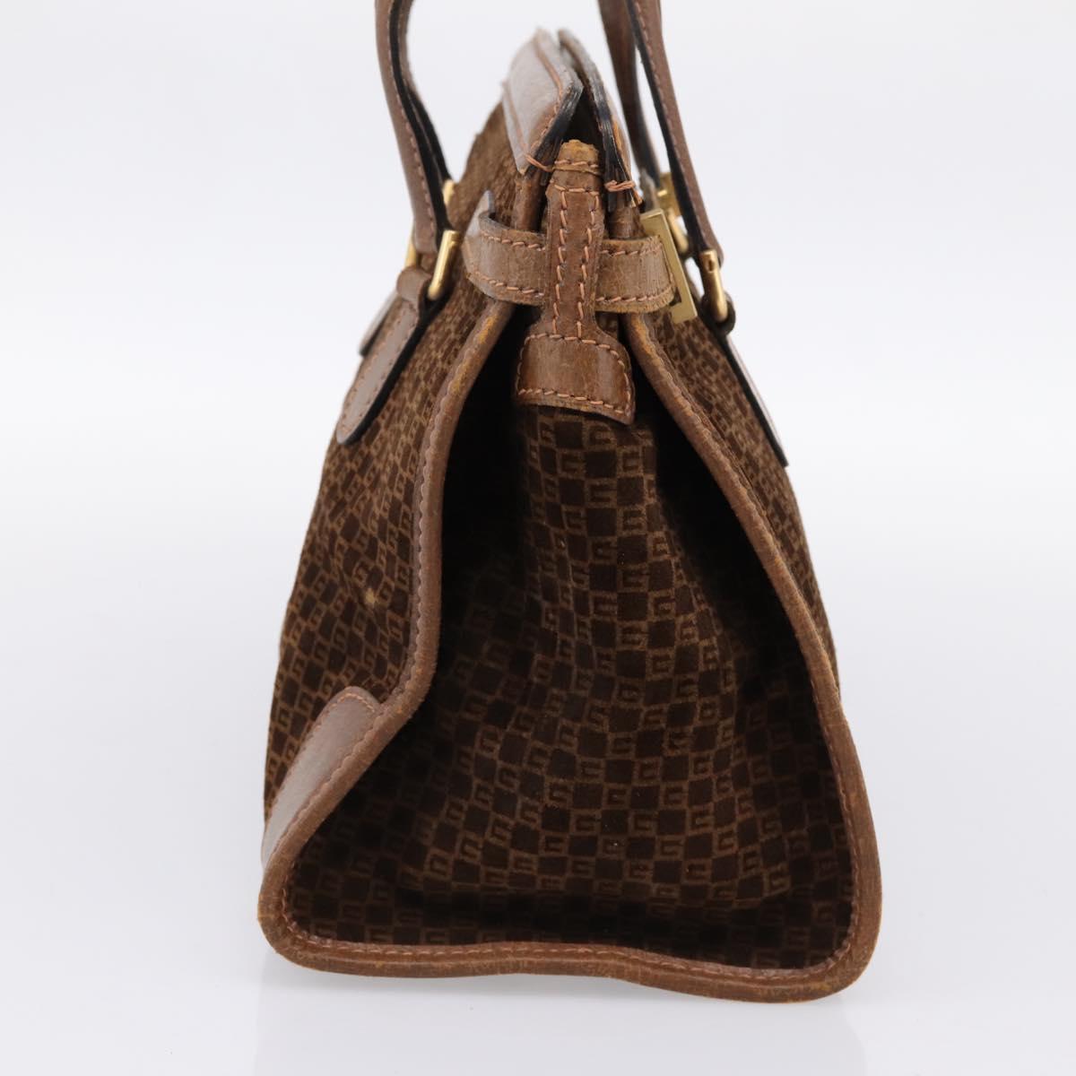 GUCCI Hand Bag Suede Brown Gold Tone Auth ep15706