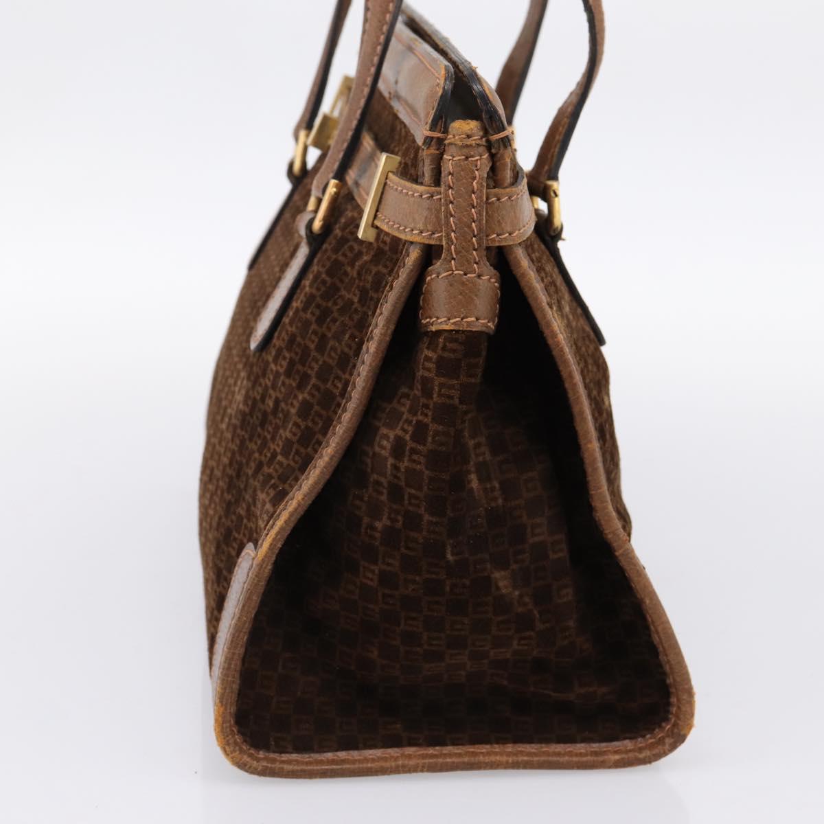 GUCCI Hand Bag Suede Brown Gold Tone Auth ep15706