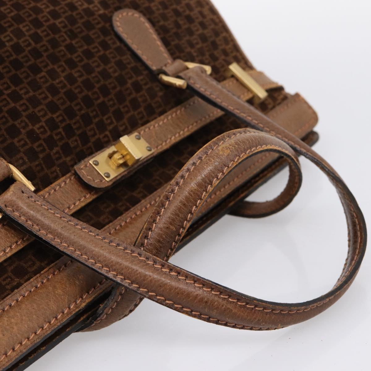 GUCCI Hand Bag Suede Brown Gold Tone Auth ep15706