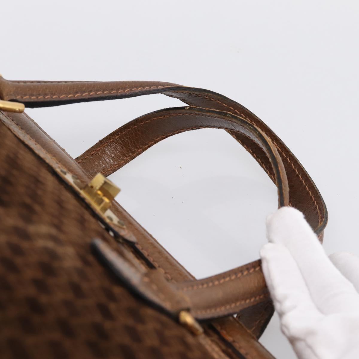 GUCCI Hand Bag Suede Brown Gold Tone Auth ep15706