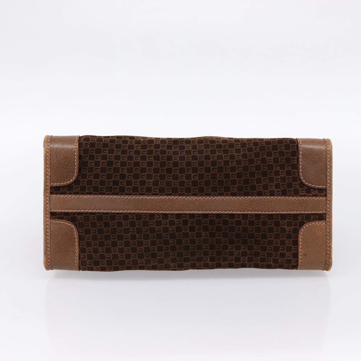 GUCCI Hand Bag Suede Brown Gold Tone Auth ep15706