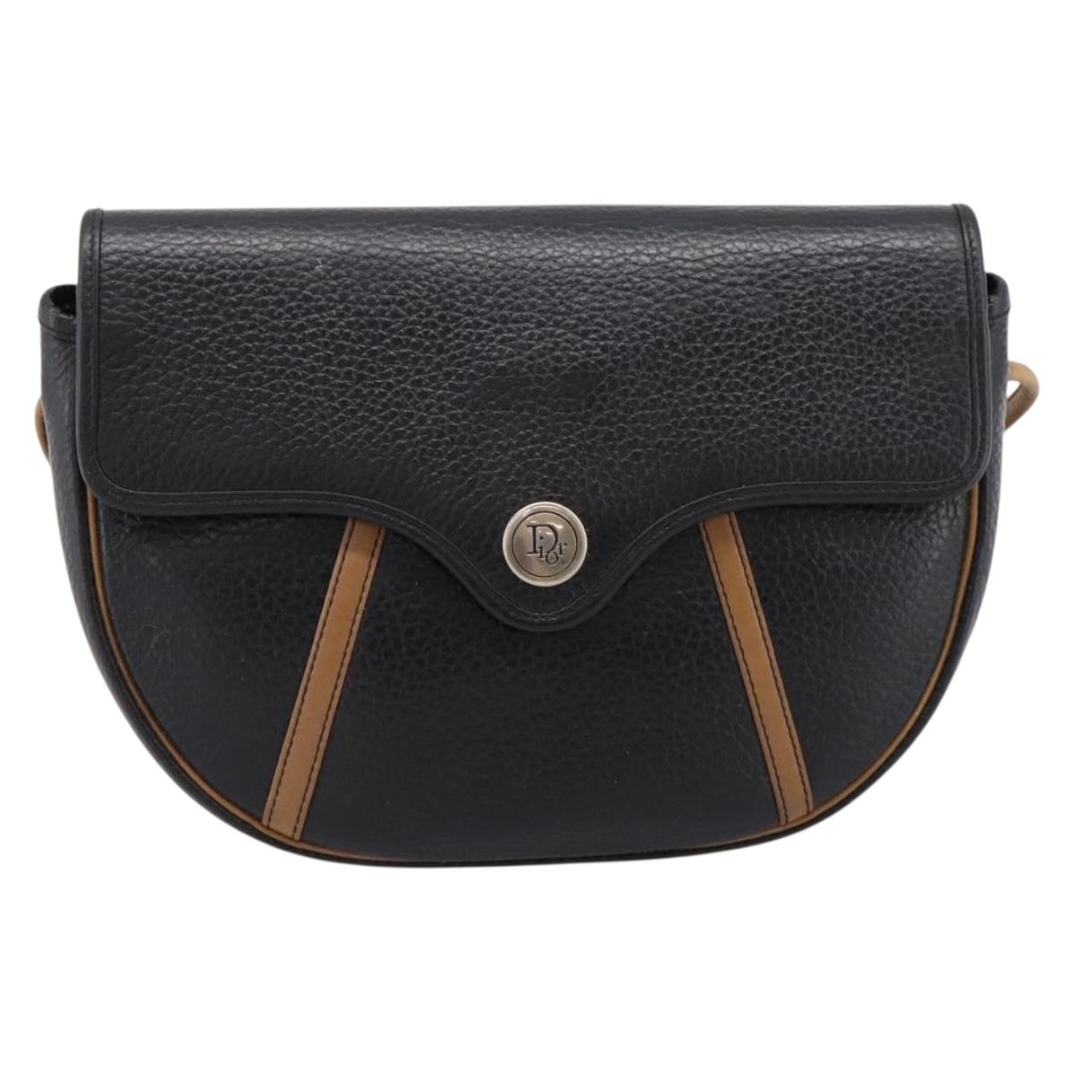 Christian Dior Shoulder Bag Leather Black Gold Tone Auth ep15708
