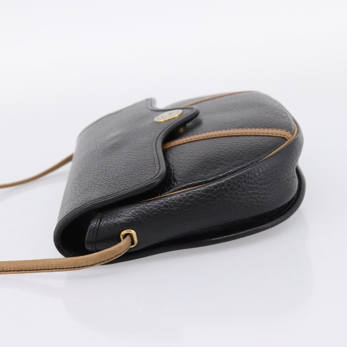 Christian Dior Shoulder Bag Leather Black Gold Tone Auth ep15708