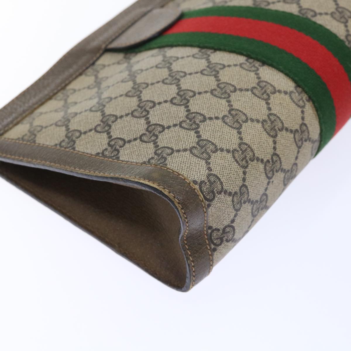 GUCCI GG Canvas Web Sherry Line Clutch Bag PVC Leather Beige Red Auth ep1571