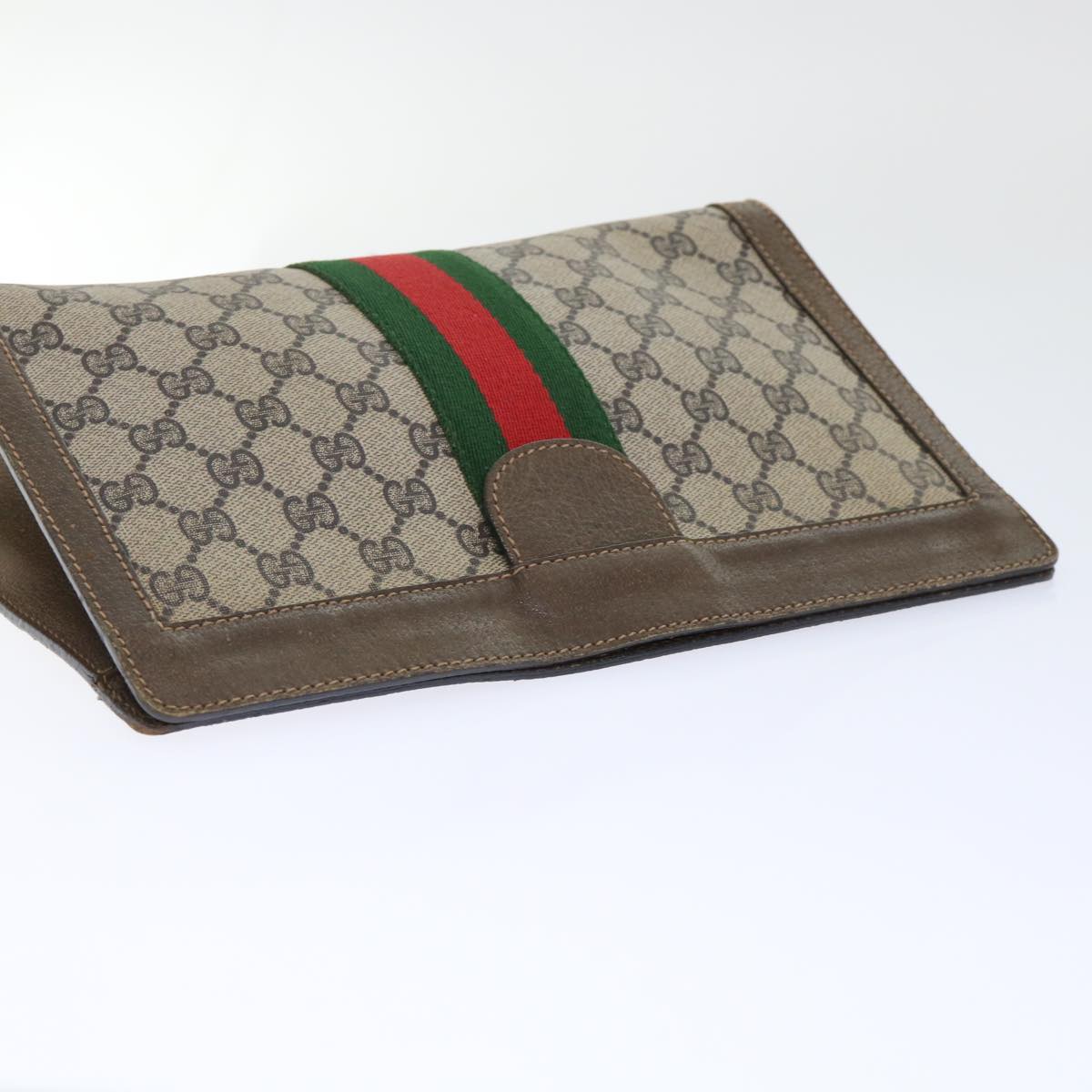 GUCCI GG Canvas Web Sherry Line Clutch Bag PVC Leather Beige Red Auth ep1571