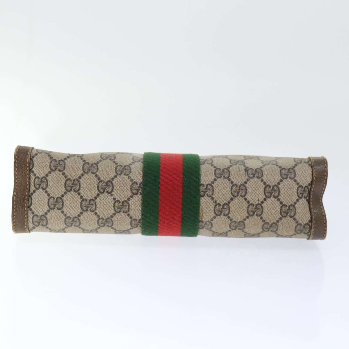 GUCCI GG Canvas Web Sherry Line Clutch Bag PVC Leather Beige Red Auth ep1571