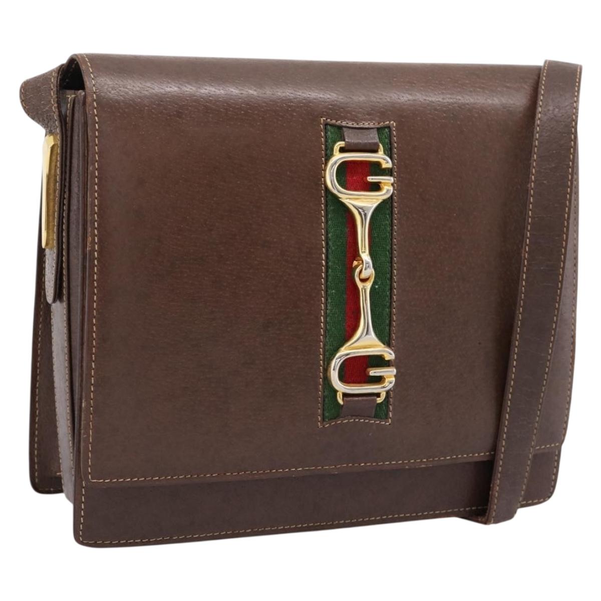 GUCCI Web Sherry Line Shoulder Bag Leather Brown Gold Tone Auth ep15712