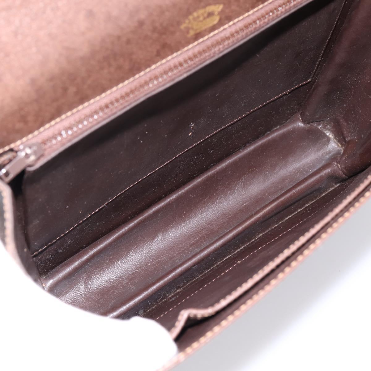 GUCCI Web Sherry Line Shoulder Bag Leather Brown Gold Tone Auth ep15712