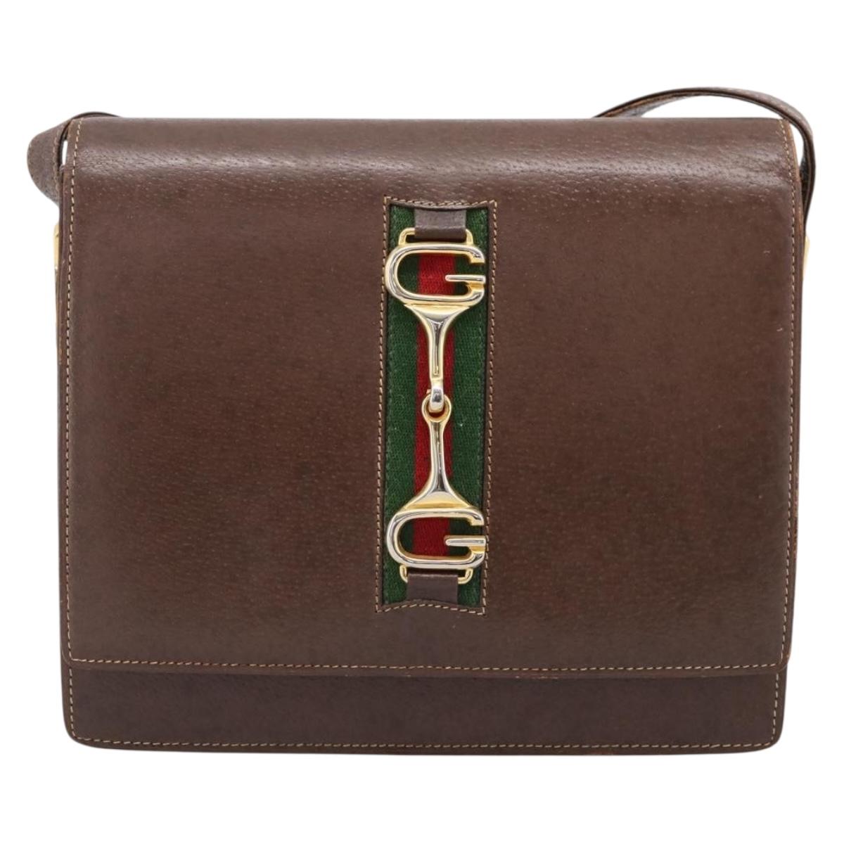 GUCCI Web Sherry Line Shoulder Bag Leather Brown Gold Tone Auth ep15712