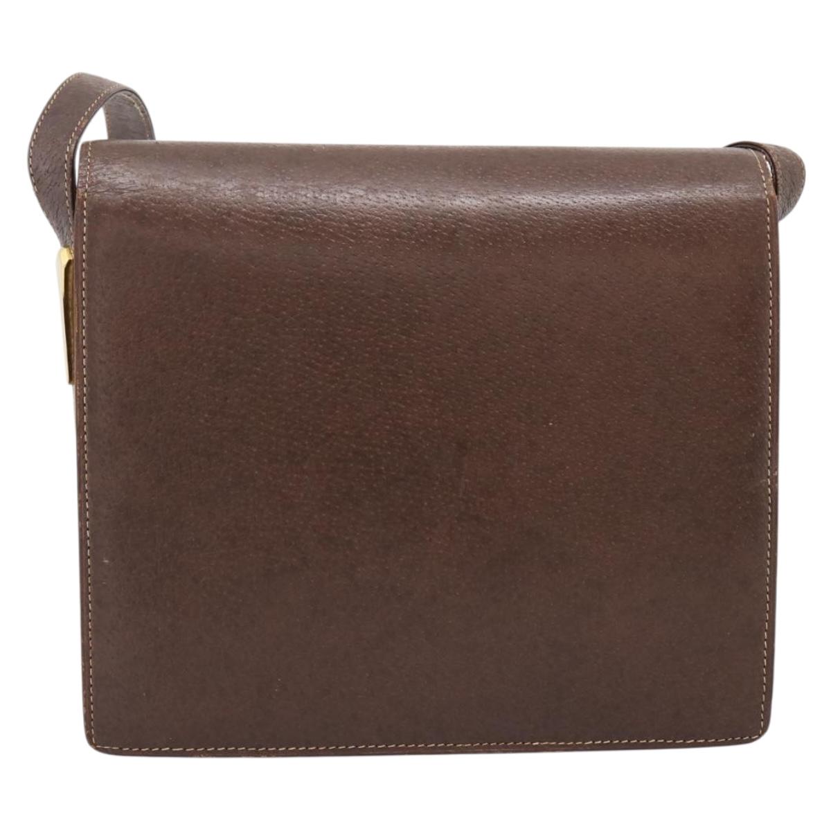 GUCCI Web Sherry Line Shoulder Bag Leather Brown Gold Tone Auth ep15712