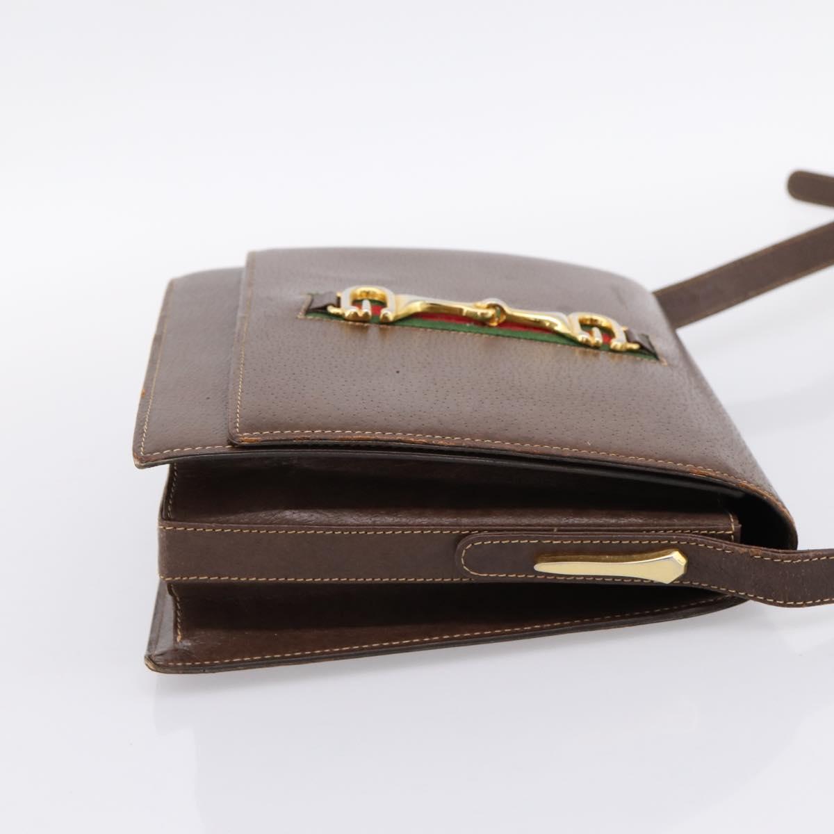 GUCCI Web Sherry Line Shoulder Bag Leather Brown Gold Tone Auth ep15712