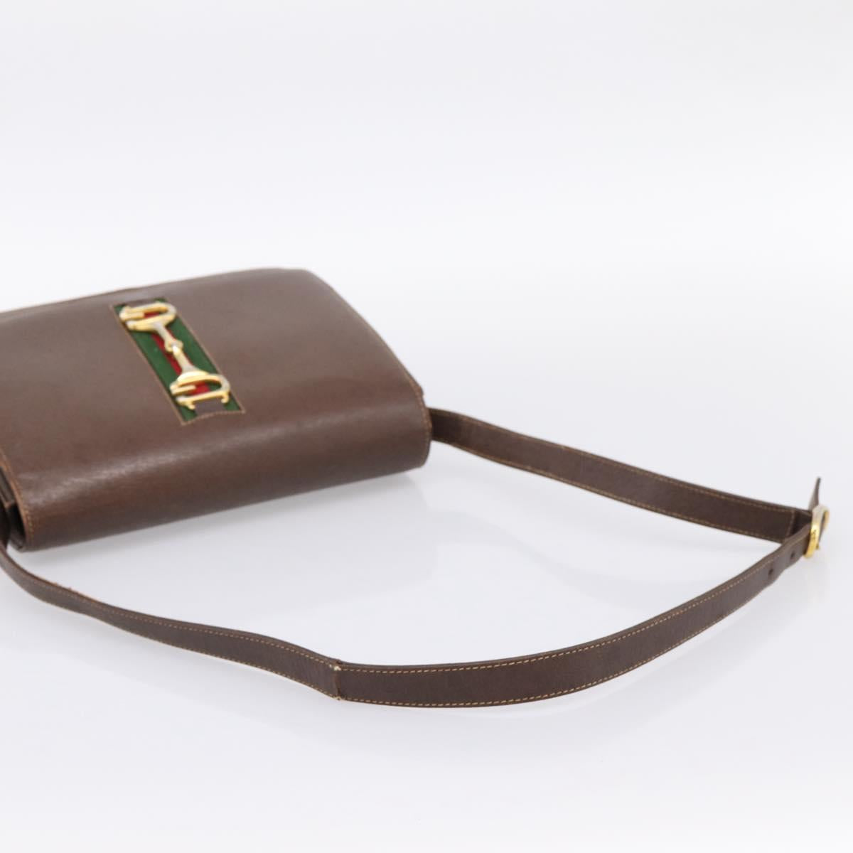 GUCCI Web Sherry Line Shoulder Bag Leather Brown Gold Tone Auth ep15712