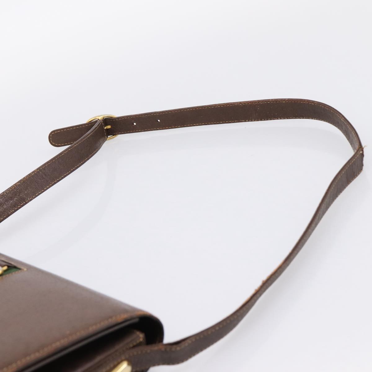 GUCCI Web Sherry Line Shoulder Bag Leather Brown Gold Tone Auth ep15712